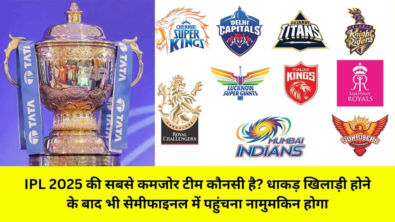 IPL 2025 की सबसे कमजोर टीम कौनसी है? धाकड़ खिलाड़ी होने के बाद भी सेमीफाइनल में पहुंचना नामुमकिन होगा